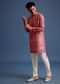 Pink Printed Art Silk Kurta For Men