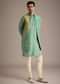 Mint Green And Yellow Pashmina Silk Jacket and Kurta Set