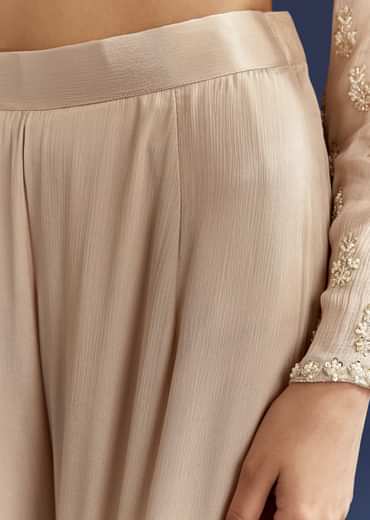 Light Beige Moti And Cutdana Kurta Dupatta With Moti Butti Sharara