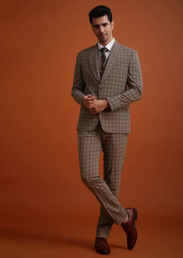 Brown Checkered Tuxedo And Pant Set Brown Checkered Tuxedo And Pant Set