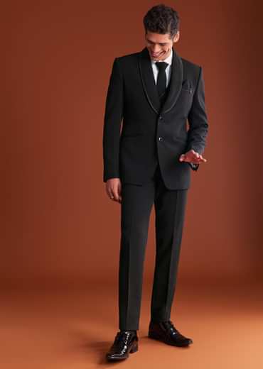Black Cutdana Embroidereid Tuxedo Set With Accessories