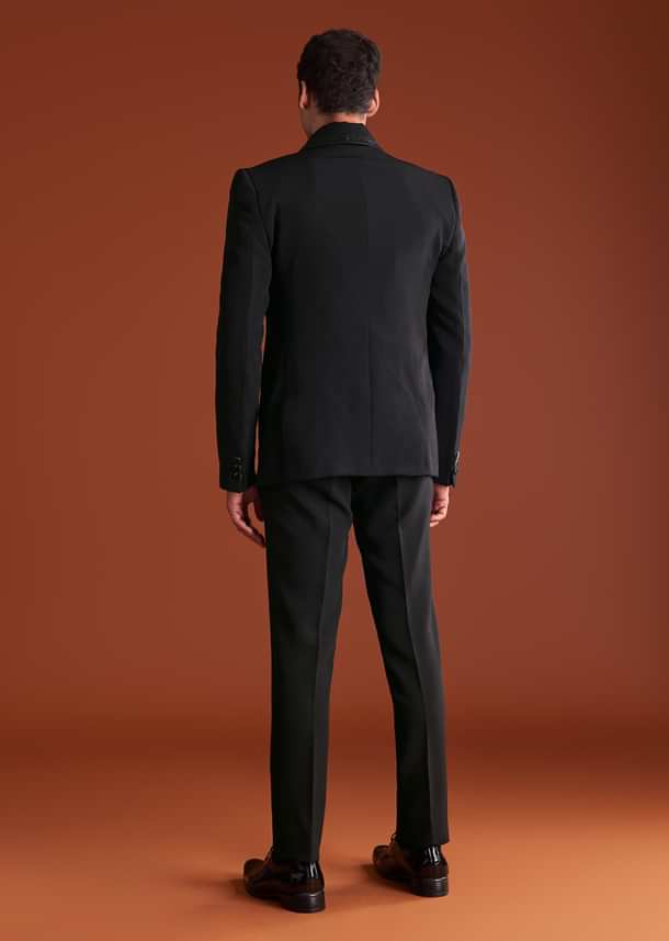 Black Cutdana Embroidereid Tuxedo Set With Accessories Black Cutdana Embroidereid Tuxedo Set With Accessories