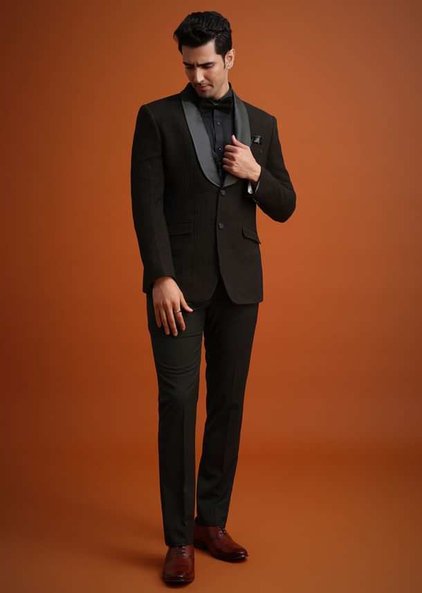 Coffee Brown Knit Tuxedo Set With Waistcoat And Bow Coffee Brown Knit Tuxedo Set With Waistcoat And Bow