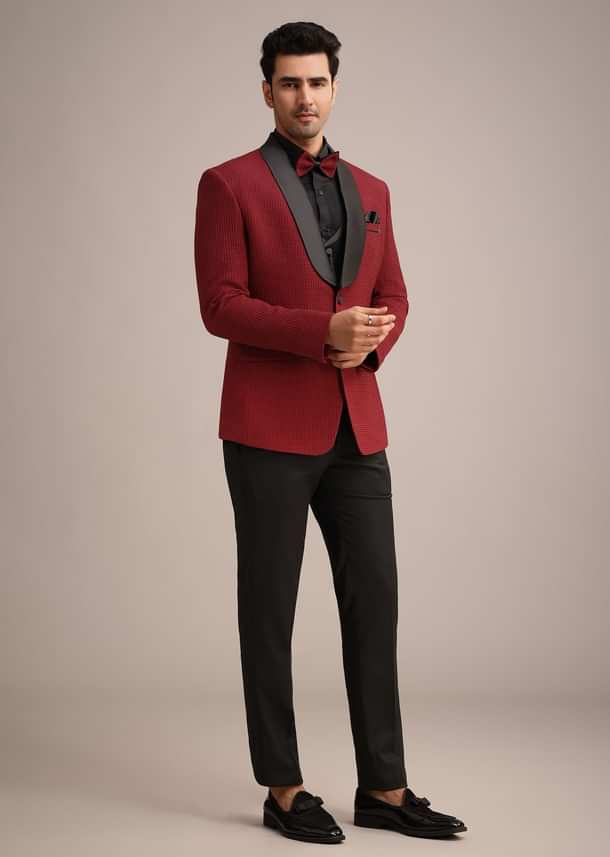 Red Knit Tuxedo Set With Pocket Square Red Knit Tuxedo Set With Pocket Square
