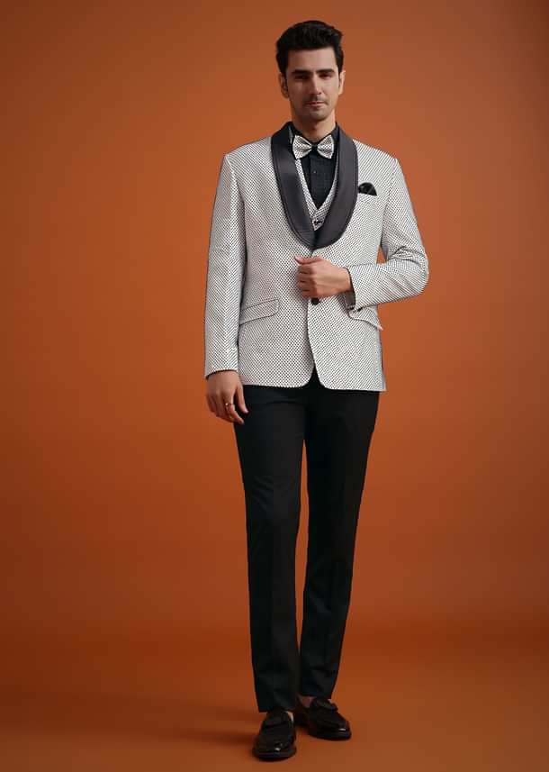 White Terry Rayon Textured Tuxedo Set White Terry Rayon Textured Tuxedo Set