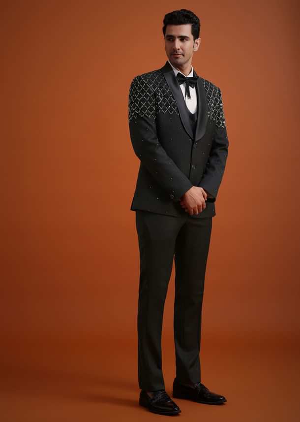 Black Salli Embellished Tuxedo Set Black Salli Embellished Tuxedo Set