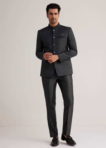 Black Jodhpuri Suit With Embellished Collar