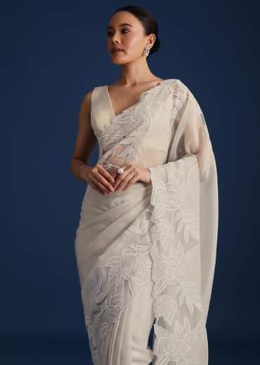 Grey Soft Tissue Saree With Resham Thread and Cutwork