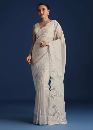 Grey Soft Tissue Saree With Resham Thread and Cutwork
