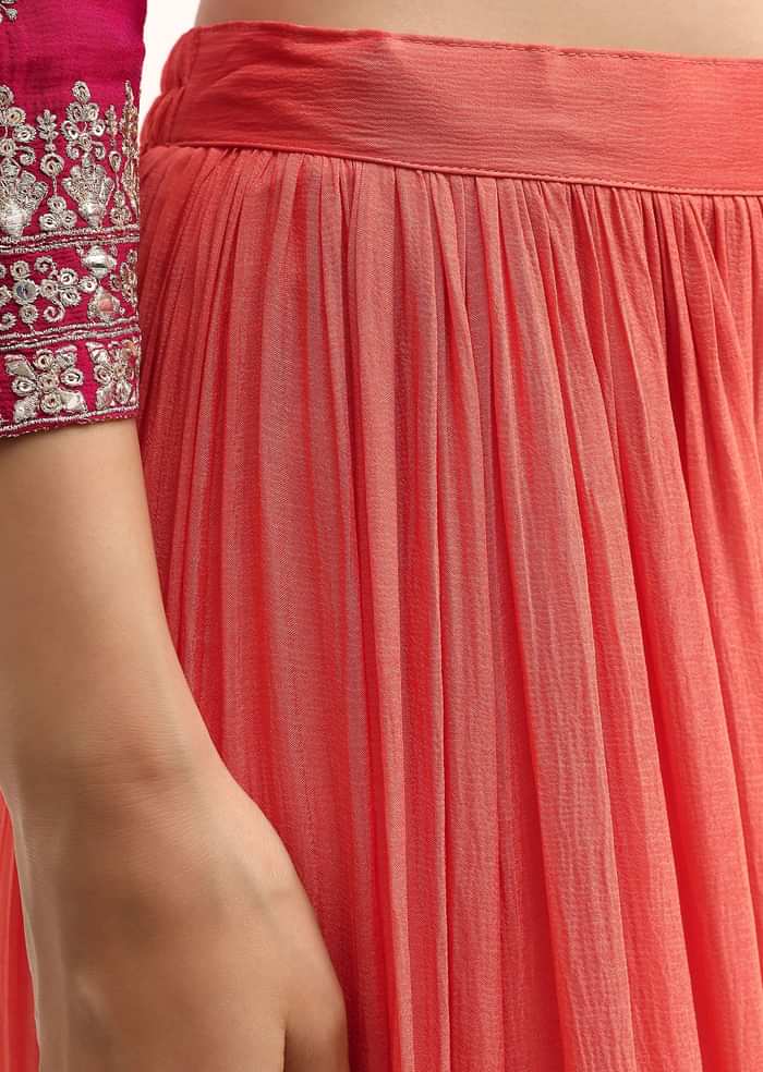 Pink And Peach Kurta Palazzo With Dupatta In Zari Work