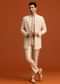 Beige Silk Indo Western And Kurta Set With Zardozi Work