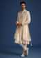 Beige Silk Zardozi Work Sherwani Set With Dupatta