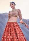 Orange Embroidered Silk Lehenga With Two Dupattas