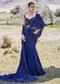 Blue Embroidered Asymmetric Fishcut Crepe Skirt With Blouse And Pallu