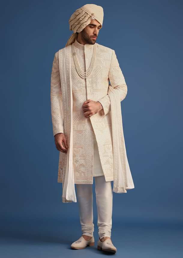 Pink Hand Embroidered Sherwani Suit