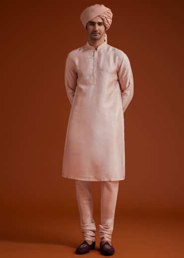 Pink Sherwani Set With Hand Embroidery And Dupatta