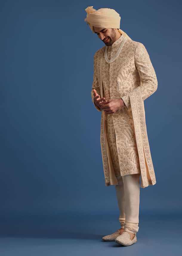Gold Hand Embroidered Sherwani Suit