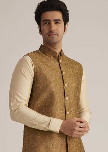 Rusty Red Nehru Jacket With Kurta Pant Set