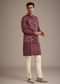 Red Silk Printed Jacket And Kurta Set