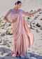 Beige Satin Draped Saree With Pleated Blouse And Embroidered Cape