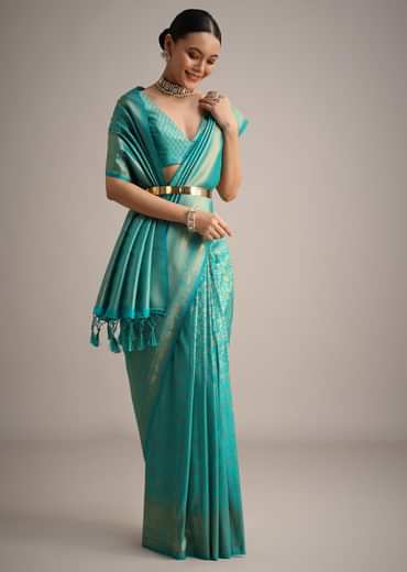 Blue Kanjivaram Silk Saree With Double Border