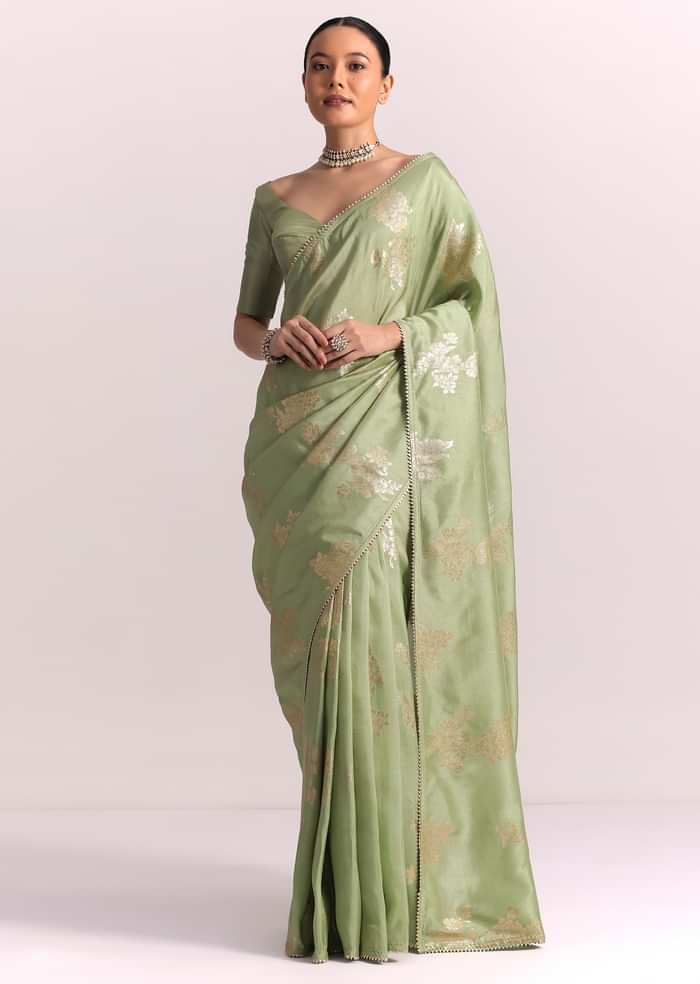 Green Dola Silk Embroidered Saree With Gotta Patti and Lurex Work