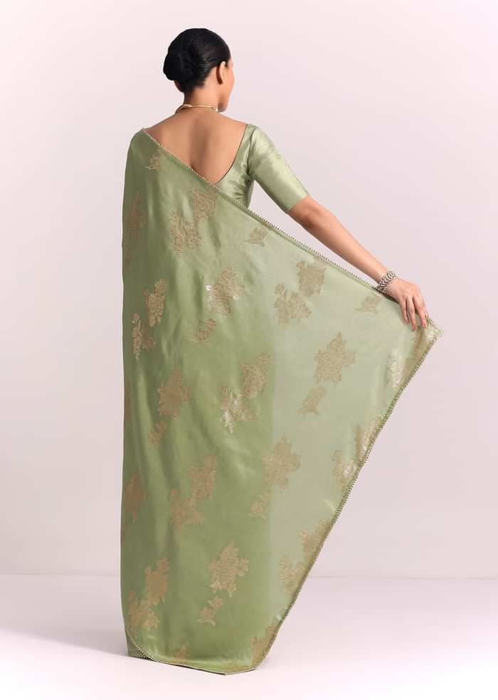 Green Dola Silk Embroidered Saree With Gotta Patti and Lurex Work