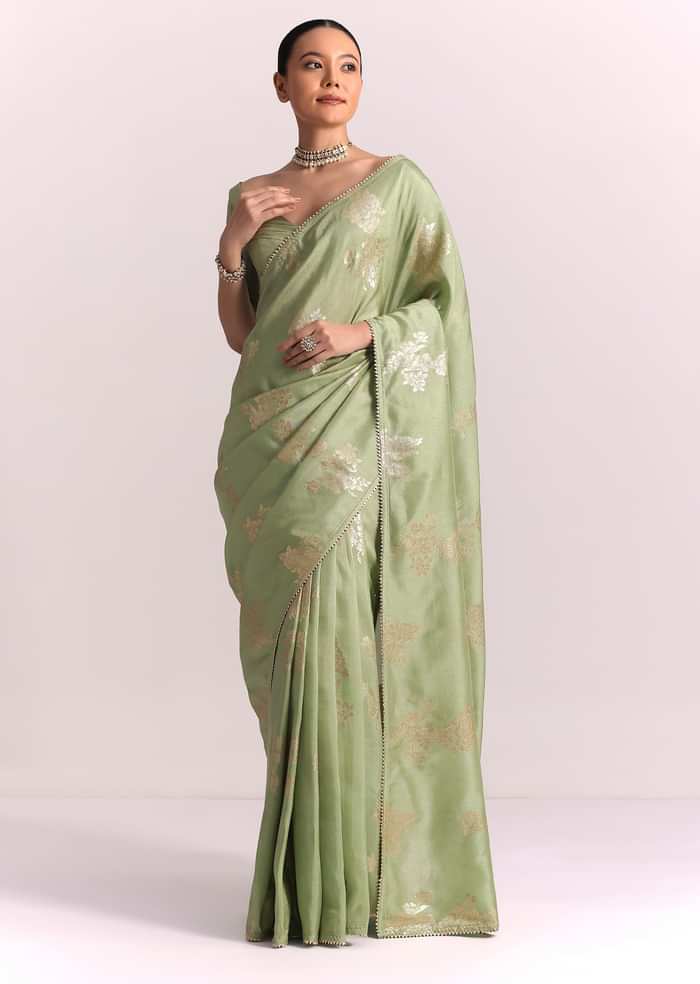 Green Dola Silk Embroidered Saree With Gotta Patti and Lurex Work