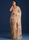 Peach Tussar Silk Floral Printed Saree With Mirror Embroidery