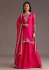 Pink Zari Work Palazzo Set With Organza Dupatta