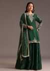 Green Zari Work Palazzo Suit With Organza Dupatta