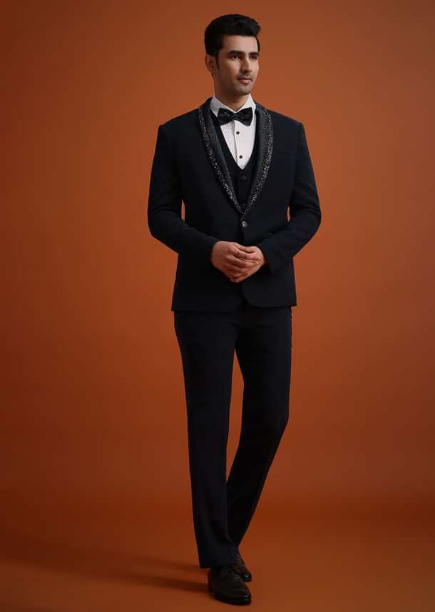 Blue Tuxedo Set With Pearl And Cutdana Work