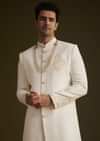 Ivory Embroidered Sherwani Set With Pearl Detailing