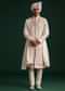 Peach Silk Zari Embroidered Sherwani Suit With Mala And Dupatta