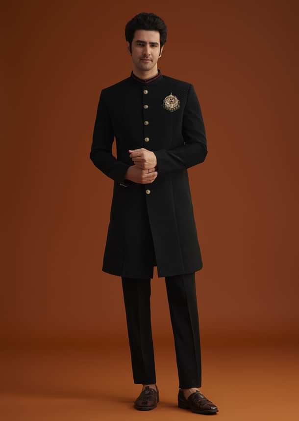 Black Indo Western Sherwani Set Black Indo Western Sherwani Set