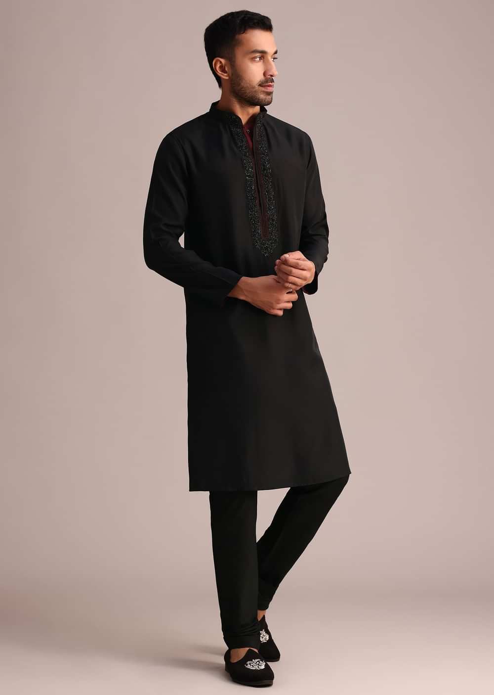 Black Embroidered Kurta Set With Cutdana Work