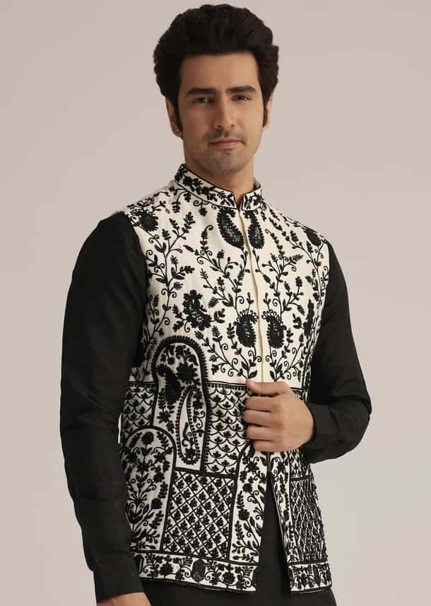 Black Embroidered Nehru Jacket Set Black Embroidered Nehru Jacket Set