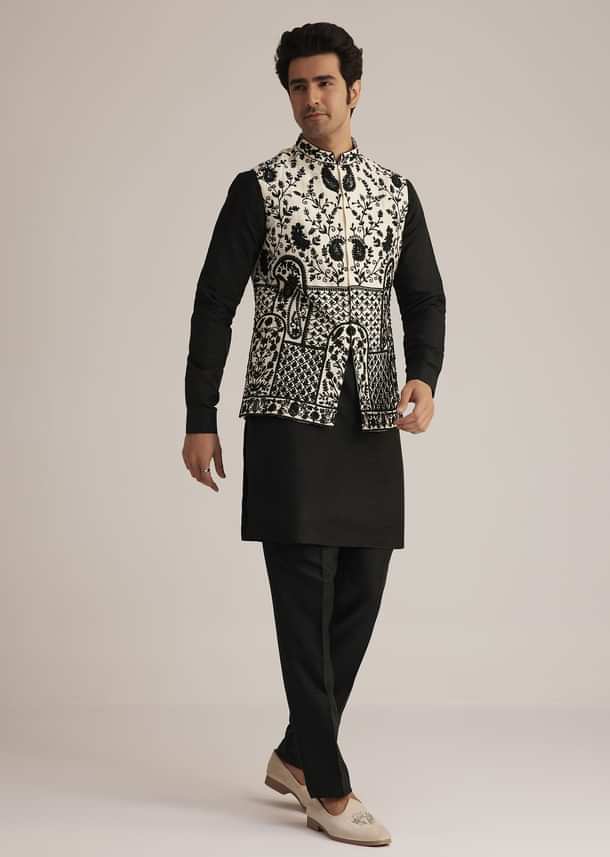 Black Embroidered Nehru Jacket Set Black Embroidered Nehru Jacket Set