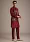 Red Jacket And Kurta Set In Silk With Resham Work