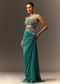 Blue Hand Embroidered Blouse And Drape Skirt With Cape