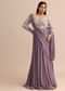 Blue Lilac Pre Drape Suit With Pearl Work
