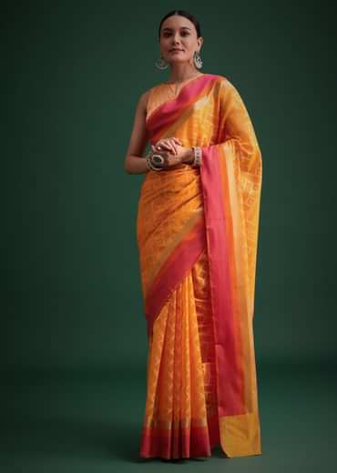 Yellow Silk Handloom Saree With Jaal Woven Work