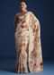 Off White Tissue Muslin Printed Saree With Pitta Work