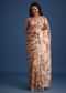 Peach Tissue Muslin Digital Print Saree With Pitta Work Border