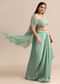 Blue Pleated Drape Skirt And Embellished Cape With Tassels