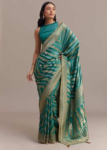 Turquoise Green Dola Silk Saree With Zari Weaving