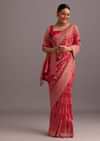 Pink Khaddi Georgette Woven Saree With Gotta Patti Border