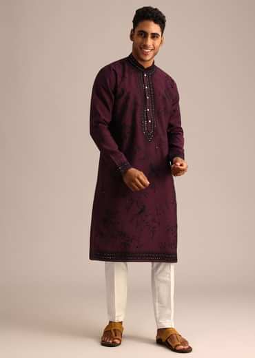 Wine Silk Hand Embroidered Kurta Set Wine Silk Hand Embroidered Kurta Set