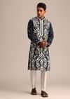 Navy Blue Kurta Set With Floral Resham Work