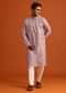 Lavender Silk Kurta And Pant Set With Printed Work